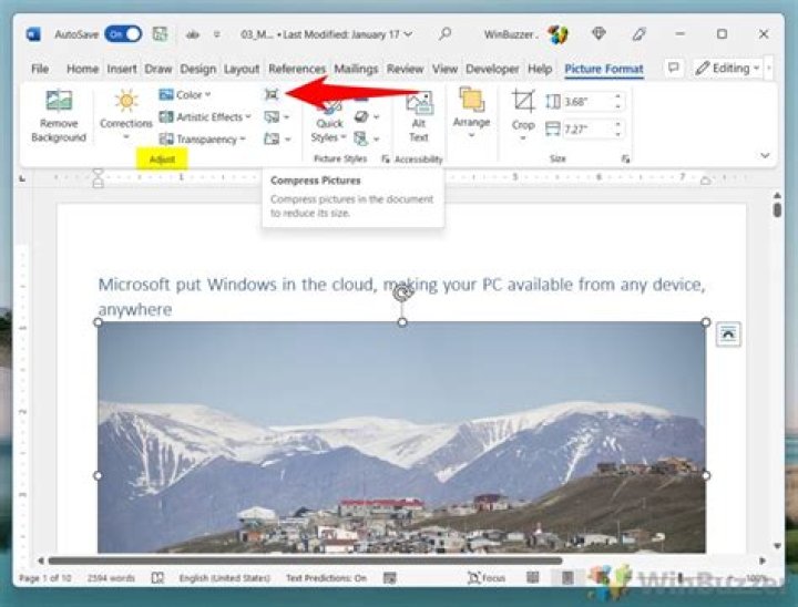 How do I compress pictures in a Word document?